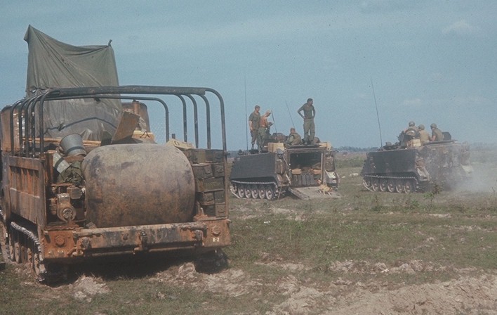 Here, ACVAVs come along side of Eric Newton's resupply vehicle for refueling.